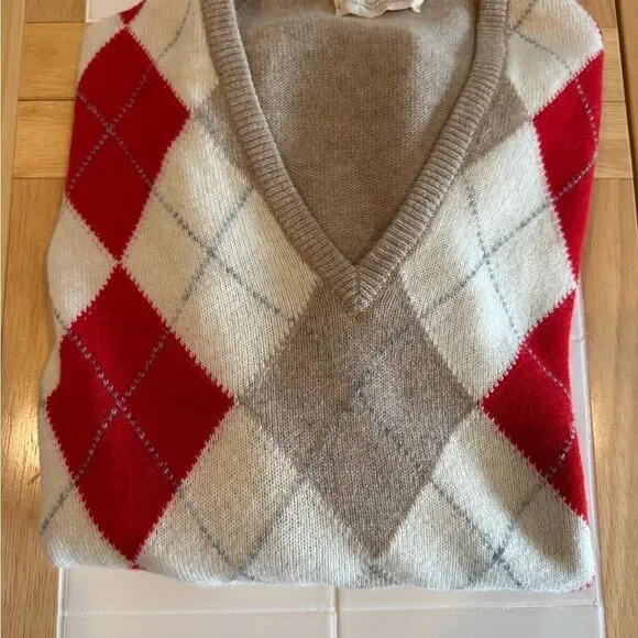 Vintage Berk V Neck Argyle Sweater 100% Lambswool Made in Scotland Sz 44 Bust - Picture 5 of 11
